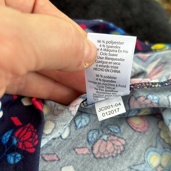 LuLaRoe Floral Blue SS Midi Dress Geometric Designs Triangles Circles Flowers XL - Picture 11 of 12